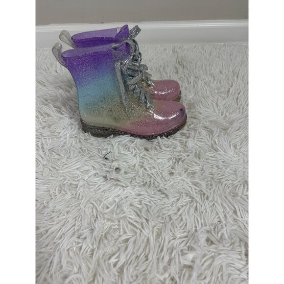 Justin Girls Glitter Gradient Lace-Up Boots Size 12 Pink Purple Silver Sparkle R - Picture 2 of 5